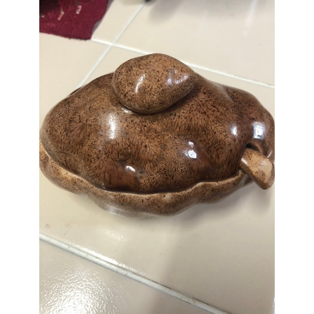 Vintage Atlantic Mold Ceramic Potato Serving Dish with Lid and Spoon Brown MAE